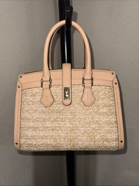 Calvin Klein Beige Woven Top-Handle Satchel